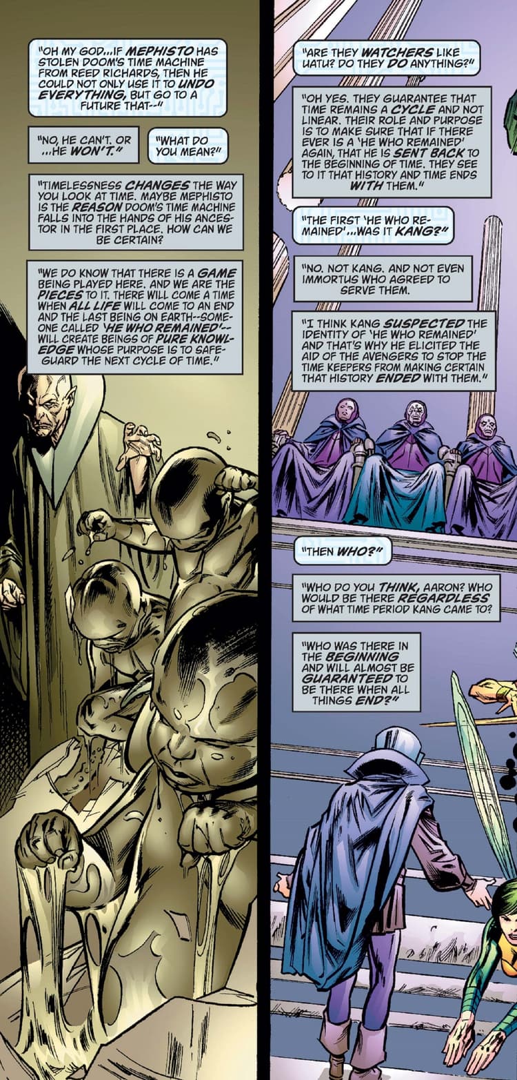 The true identity of He Who Remains is hinted at in UNIVERSE X (2000) #9.