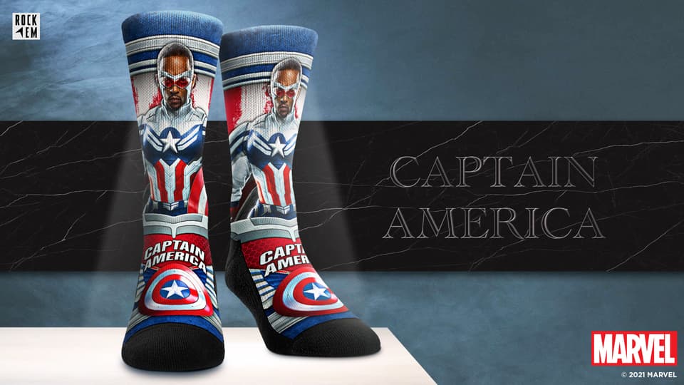<a href=https://rockemsocks.com/collections/the-falcon-and-the-winter-soldier/products/captain-america-sam-wilson-hero-pose>Captain America: Hero Pose</a> / Rock ‘Em Socks
