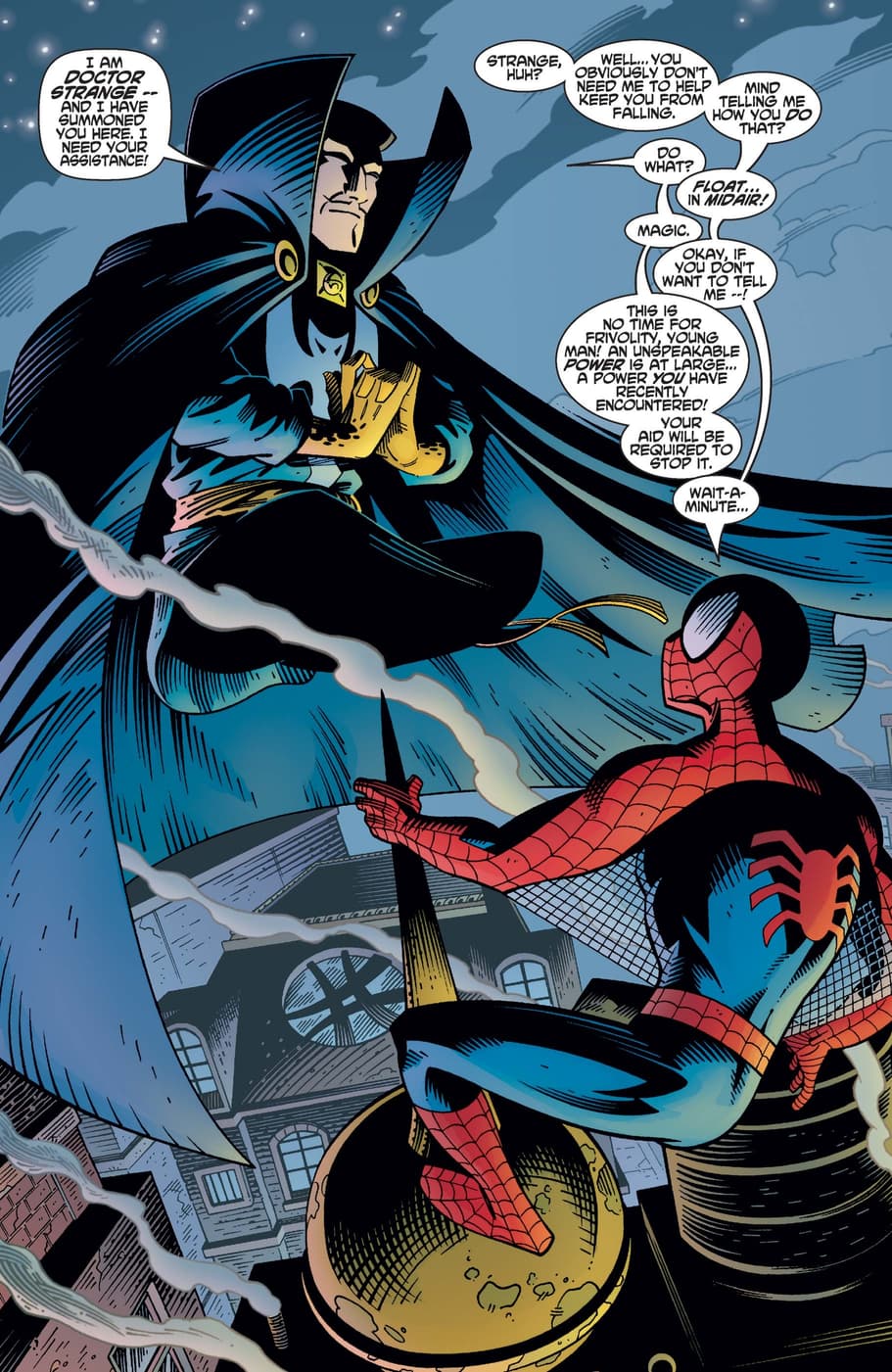 Strange gets the drop on Spider-Man.