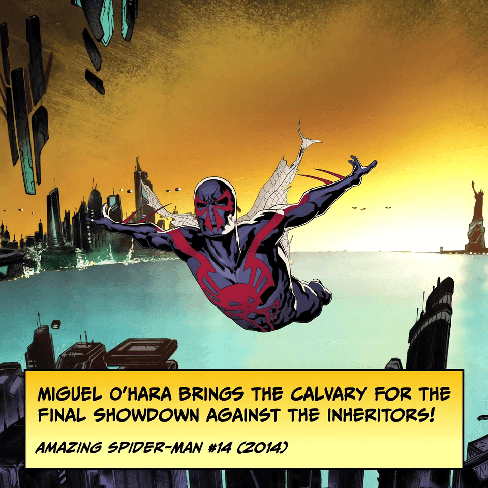Miguel O'Hara brings the cavalry for the final showdown against the Inheritors! AMAZING SPIDER-MAN #14 (2014)