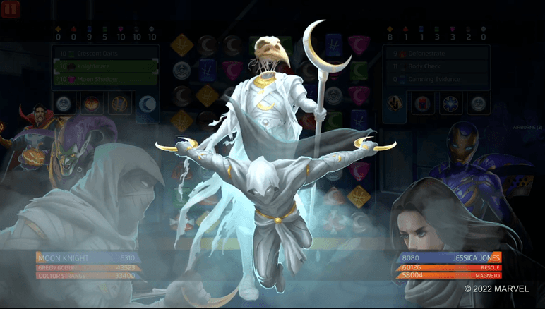 Moon Knight and Khonshu strike using Knightmare in MARVEL Puzzle Quest