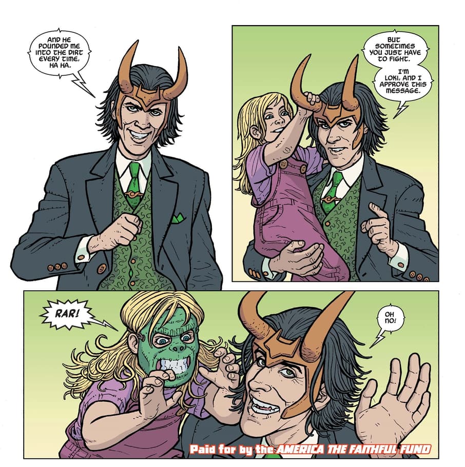 "President" Loki campaigns in VOTE LOKI (2016) #2.