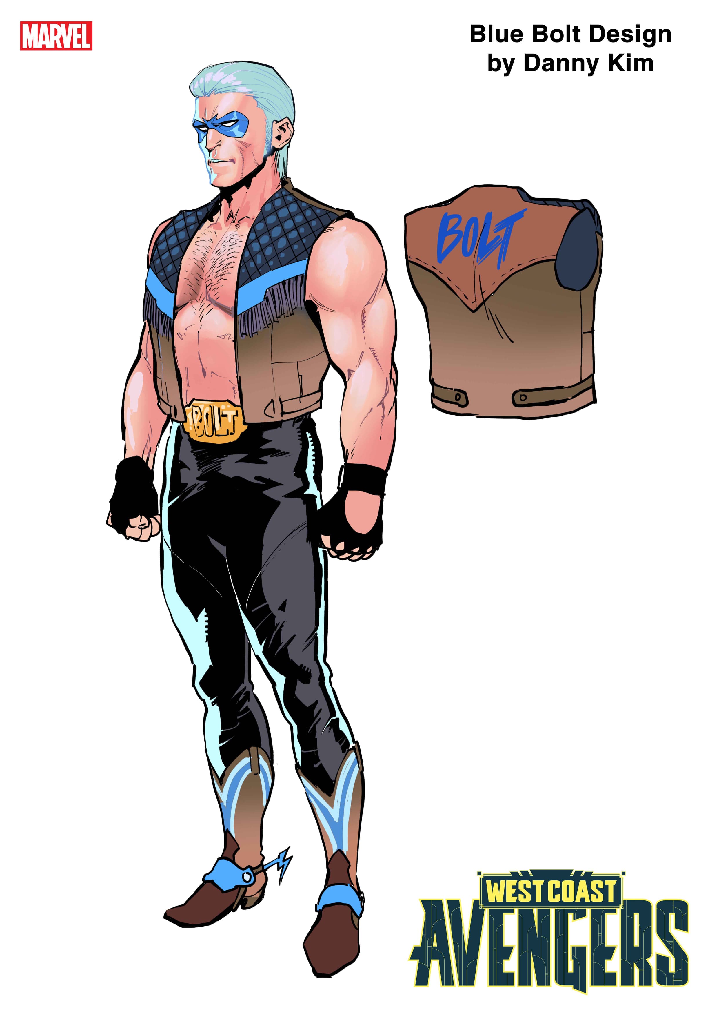 WEST COAST AVENGERS: Blue Bolt Design Sheet by Danny Kim