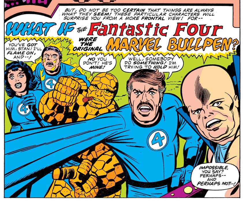 The Fantastic Four reimagined as the original Marvel Bullpen in WHAT IF? (1977) #11.