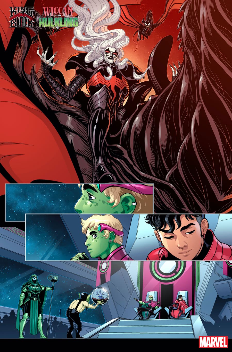 KING IN BLACK: WICCAN AND HULKLING #1 preview art by Luciano Vecchio with colors by Espen Grundetjern