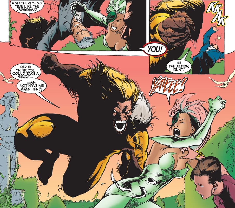 Sabretooth crashes Wolverine's wedding to Viper.