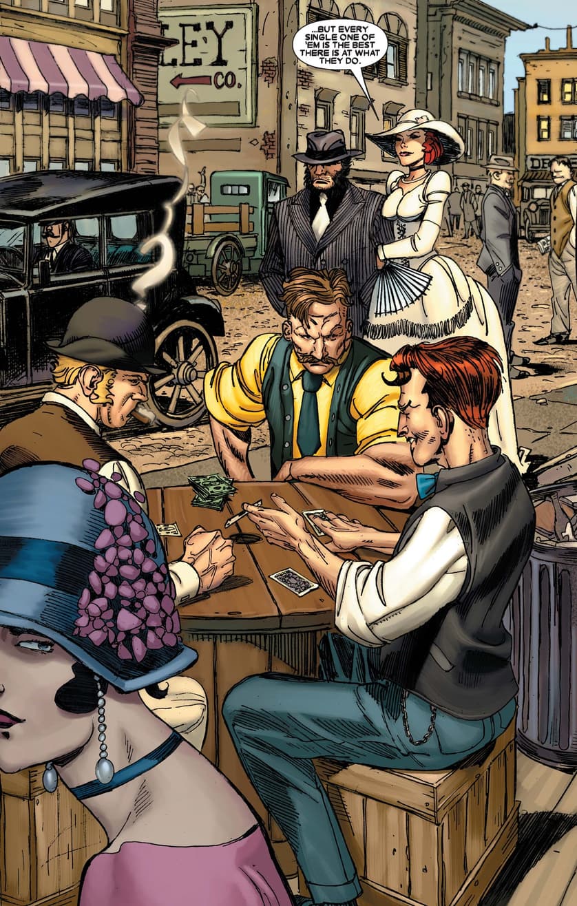 Raven Darkholme and Logan in 1921 Kansas City from WOLVERINE (2003) #63. 