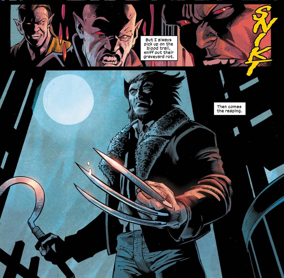 Wolverine enters a stronghold of vampires mid-feed.