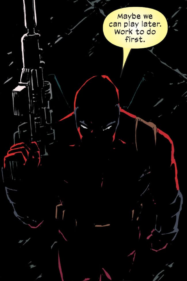 Deadpool stakes out Juggernaut.