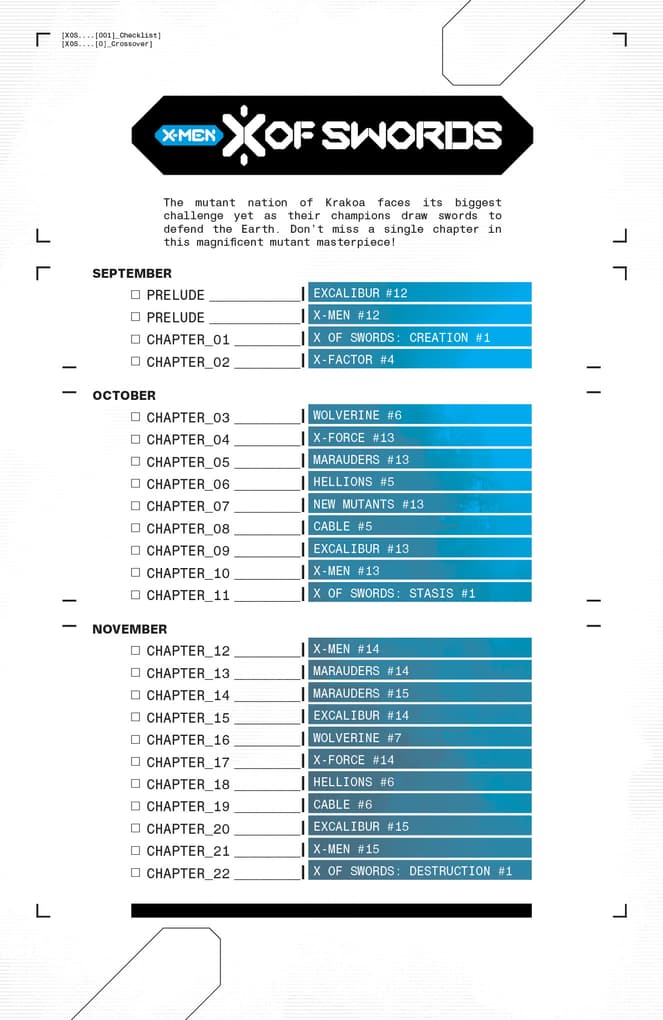 The Official X OF SWORDS Checklist