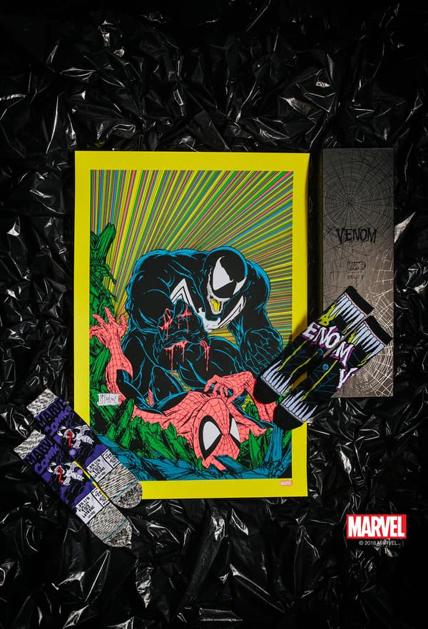 Venom Poster (yellow border) and Socks