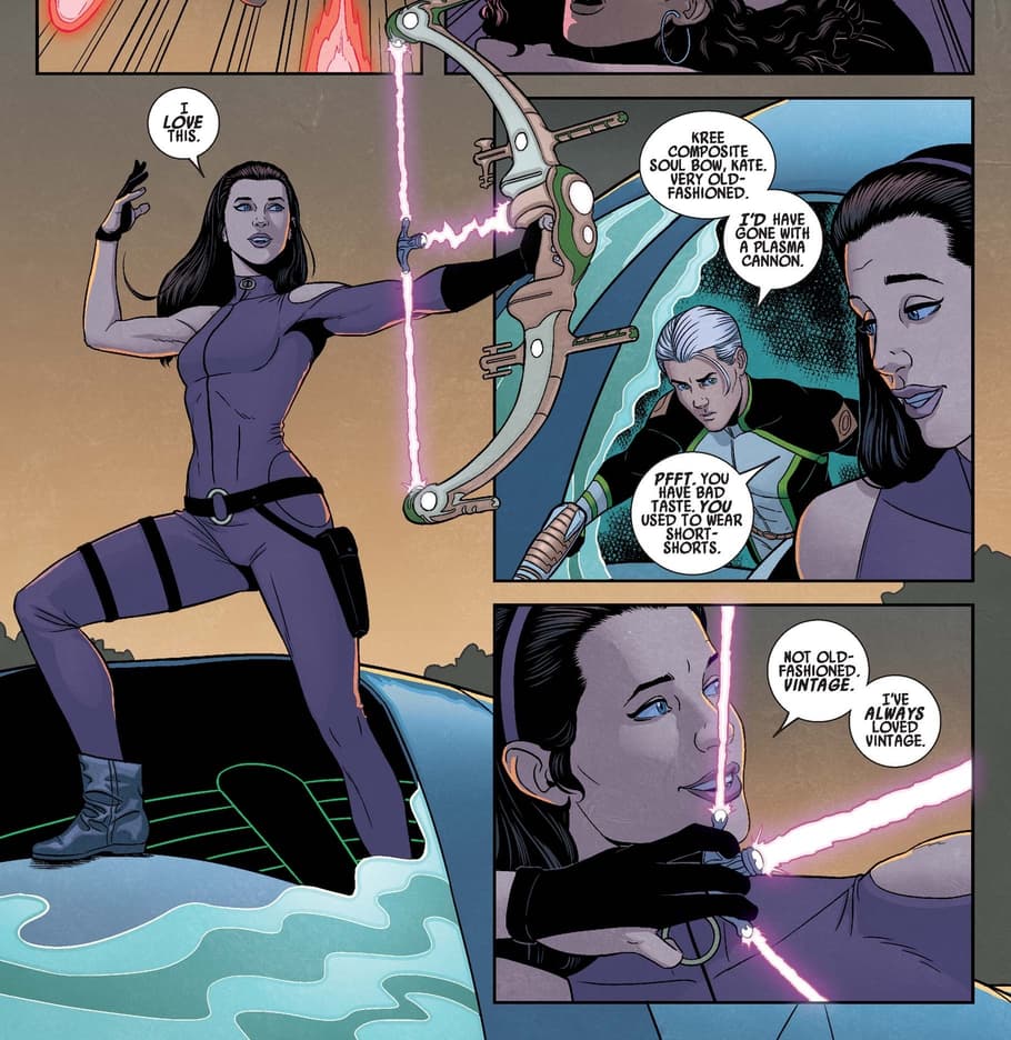 Kate using a  Kree bow in YOUNG AVENGERS.