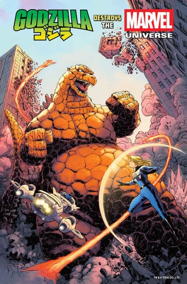 GODZILLA DESTROYS THE MARVEL UNIVERSE #1 Marvelized Thing-Zilla Variant Cover by DAVE WACHTER