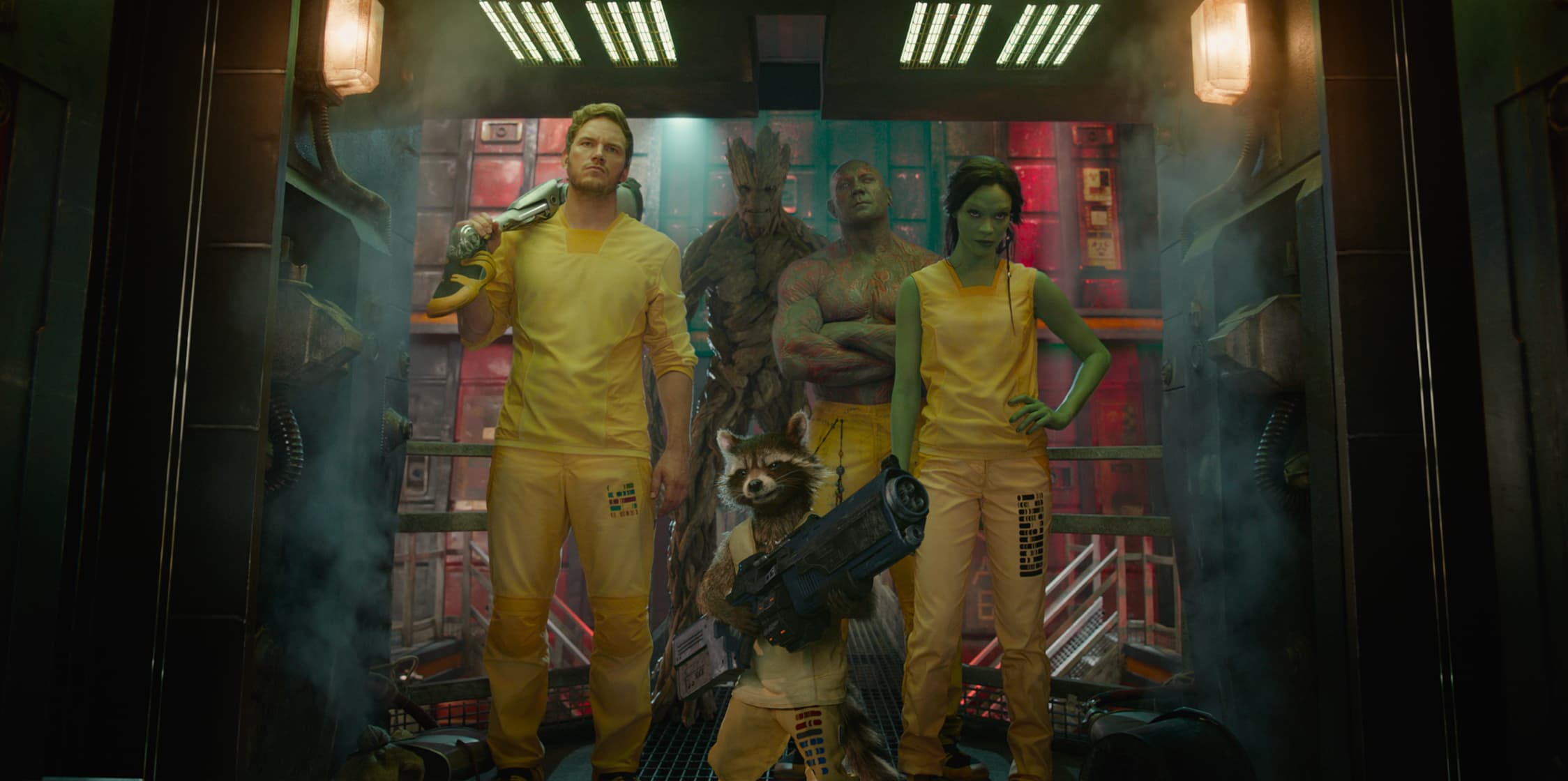 Groot and the Guardians of the Galaxy escaping Kyln