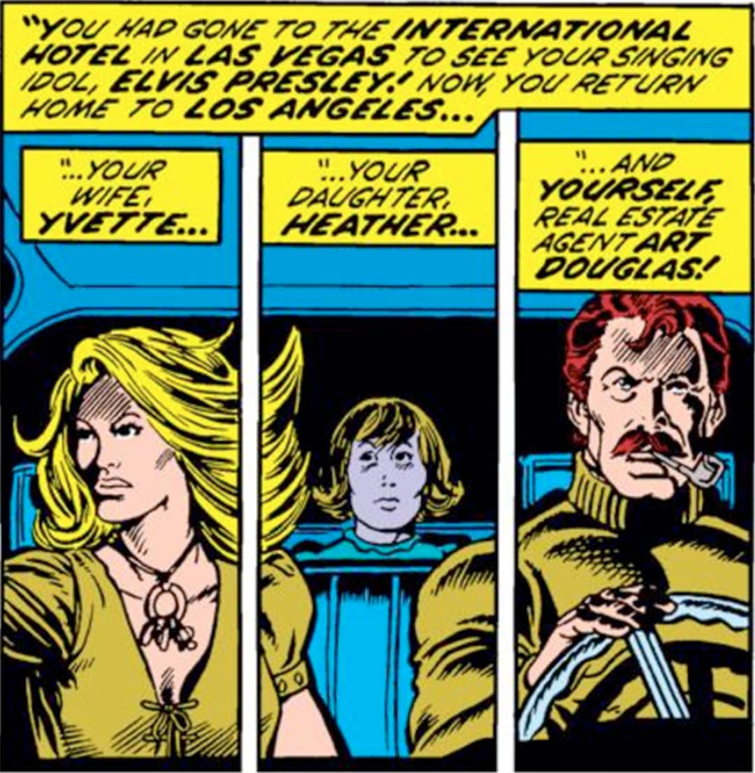 Drax as human Arthur Douglas and his family