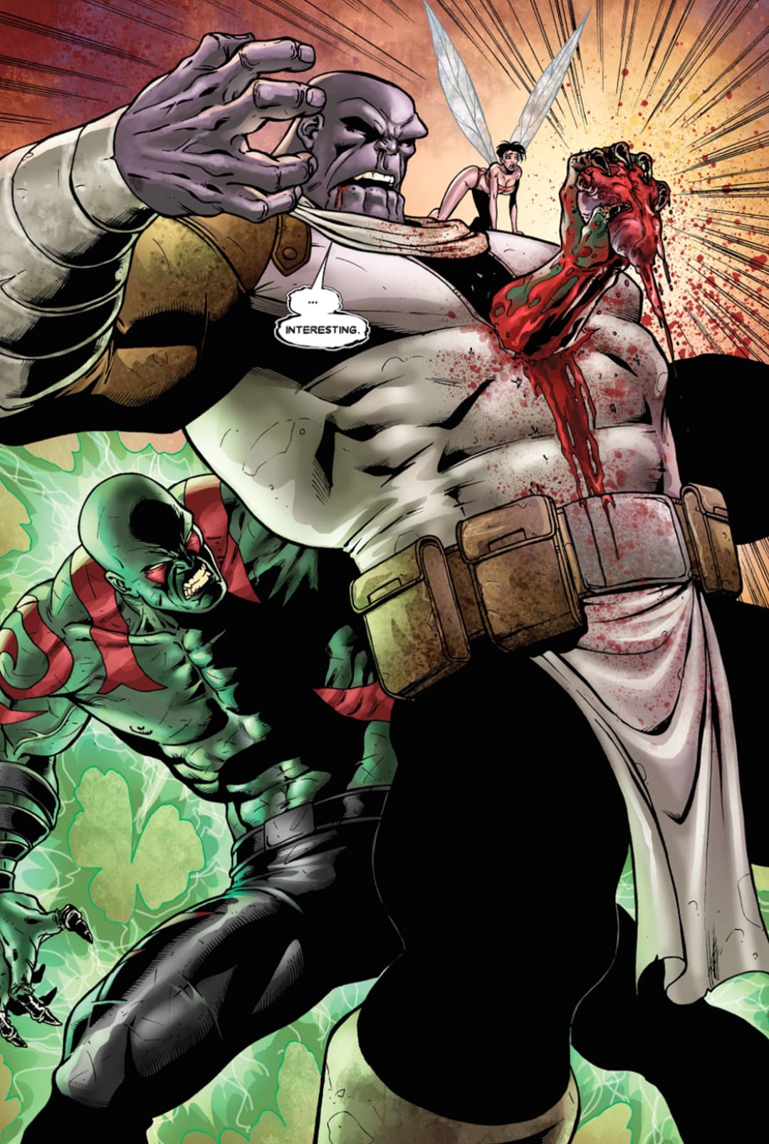 Drax punching a hole through Thanos