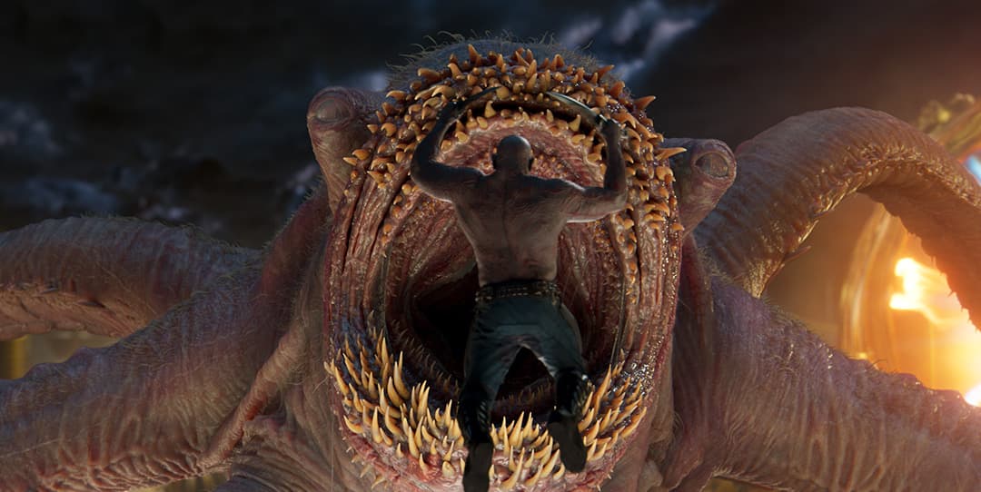 Drax fighting the Abilisk