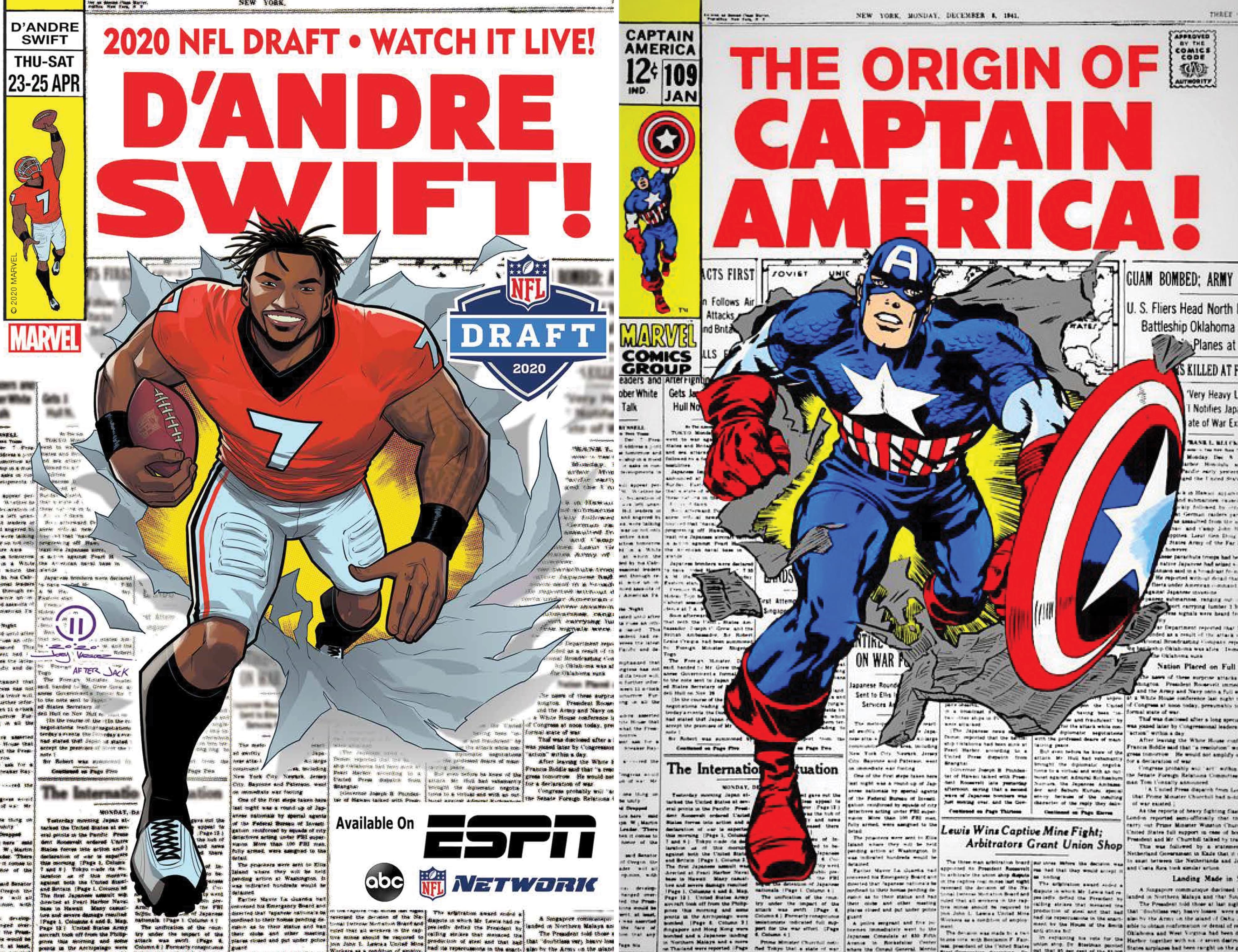 D’ANDRE SWIFT BY JOEY VAZQUEZ, AFTER CAPTAIN AMERICA (1968) #109 BY JACK KIRBY AND SYD SHORE