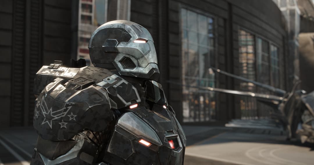 War Machine (James Rhodes) fighting in Wakanda against Thanos