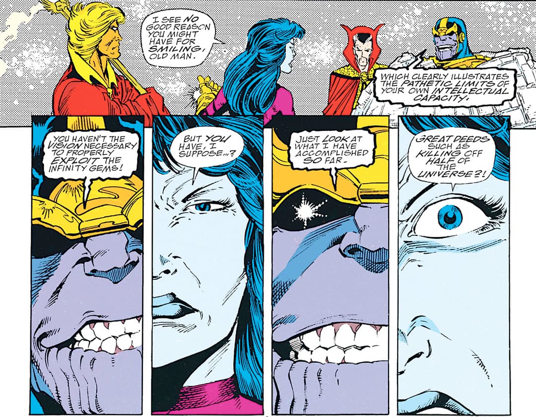 Nebula fighting with Thanos