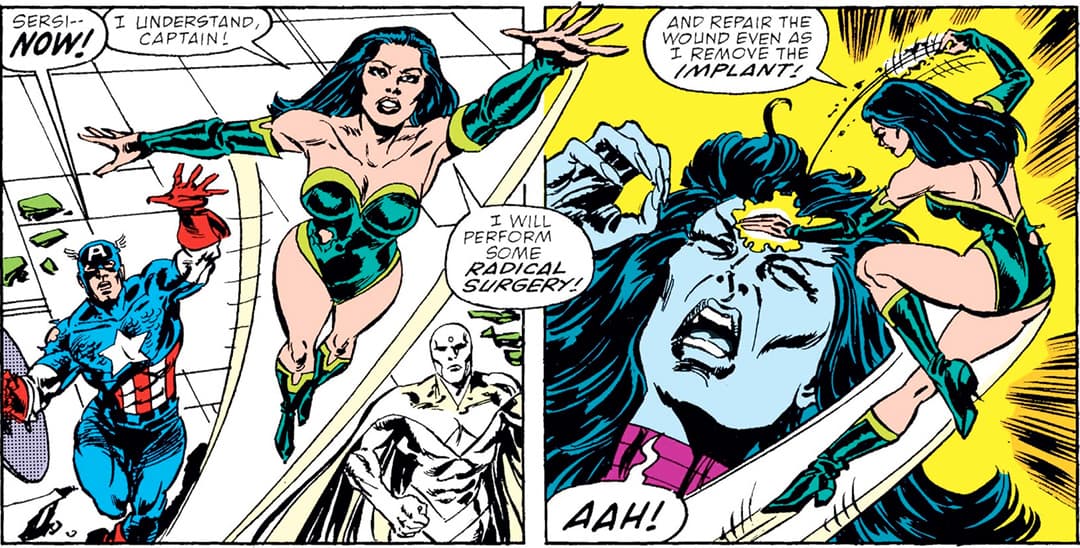 Sersi tending to Nebula's wound