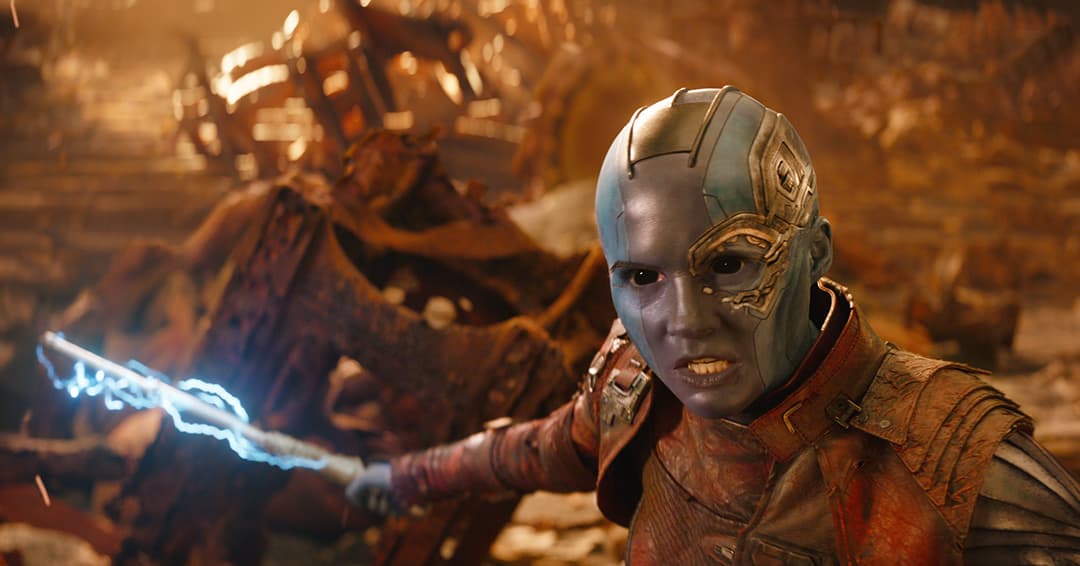 Nebula fighting Thanos on Titan