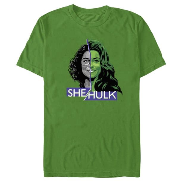 She-Hulk t-shirt / shop it <a href=    https://www.walmart.com/ip/Men-s-She-Hulk-Attorney-at-Law-Half-Lawyer-Half-Hero-Graphic-Tee-Kelly-Green-Medium/1041591668?fulfillmentIntent=Shipping>here</a>