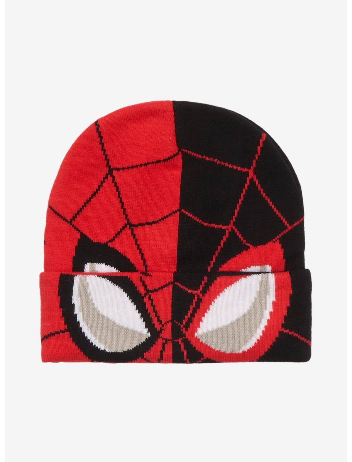 Spider-Man beanie / shop it <a href=  https://www.hottopic.com/product/marvel-spider-man-split-beanie/18439160.html>here</a>