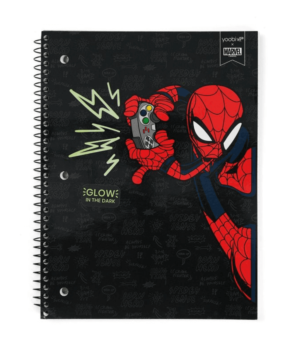 Spider-Man Yoobi Notebook  / shop it <a href=https://www.target.com/p/marvel-spider-man-yoobi-8482-college-ruled-1-subject-spiral-notebook-gamer-black/-/A-84094306>here</a>