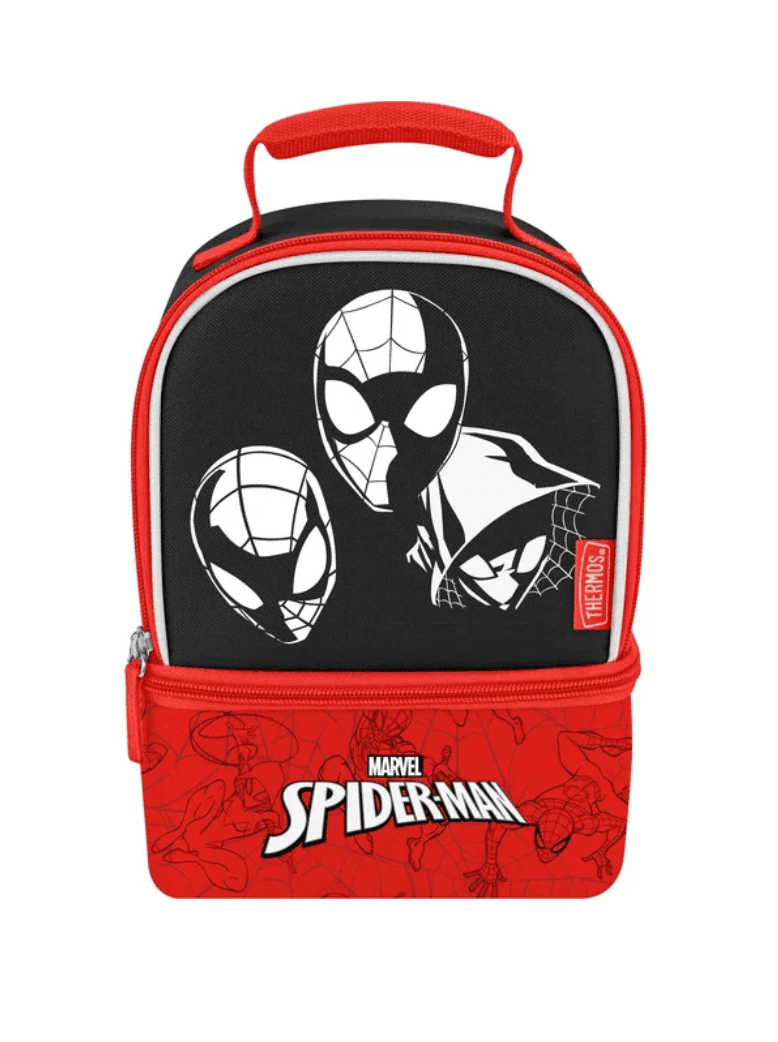 Shop it <a href=https://www.walmart.com/ip/Thermos-Kids-Insulated-Dual-Compartment-Lunch-Bag-Spiderman/1461296485?from=/search>here</a>