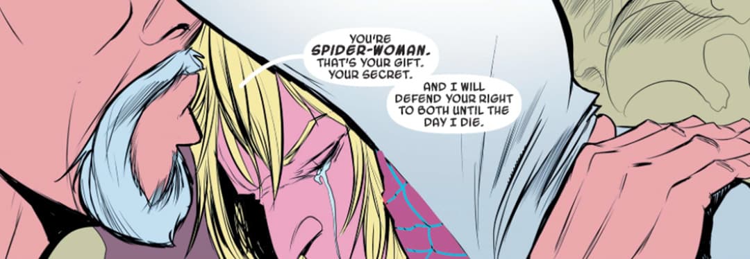 Gwen and her father have a moment before he turns himself into the cops