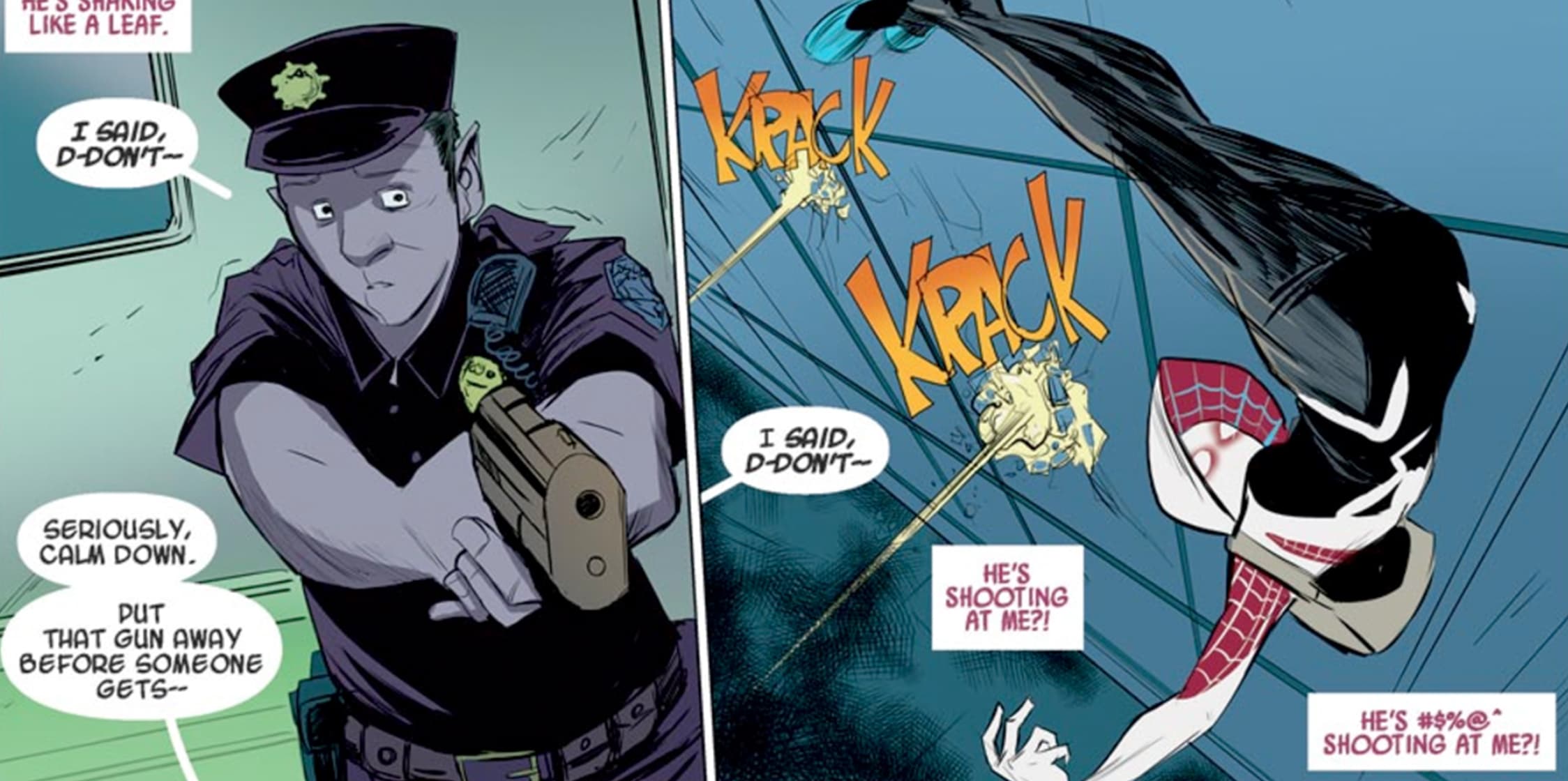 Ghost-Spider using her Spidey Sense to escape police fire