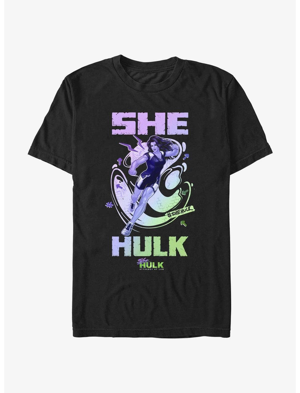 She-Hulk t-shirt / shop it <a href=    https://www.hottopic.com/product/marvel-she-hulk-attorney-at-law-punch-portrait-t-shirt/20047728.html>here</a>