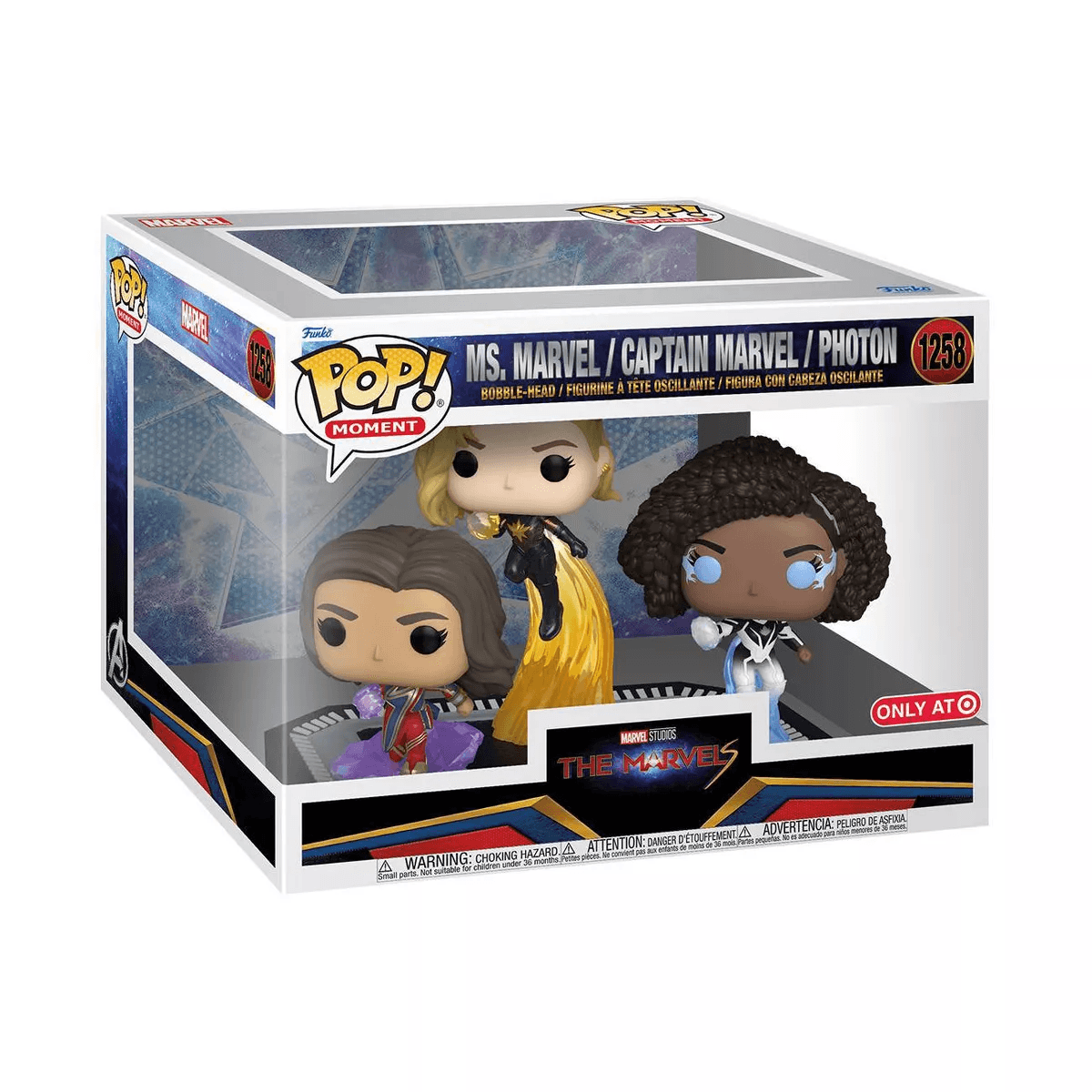 Shop it <a href=https://www.target.com/p/funko-pop-moment-the-marvels-ms-marvel-captain-marvel-photon-figure-set-3pk-target-exclusive/-/A-87813151>here</a>
