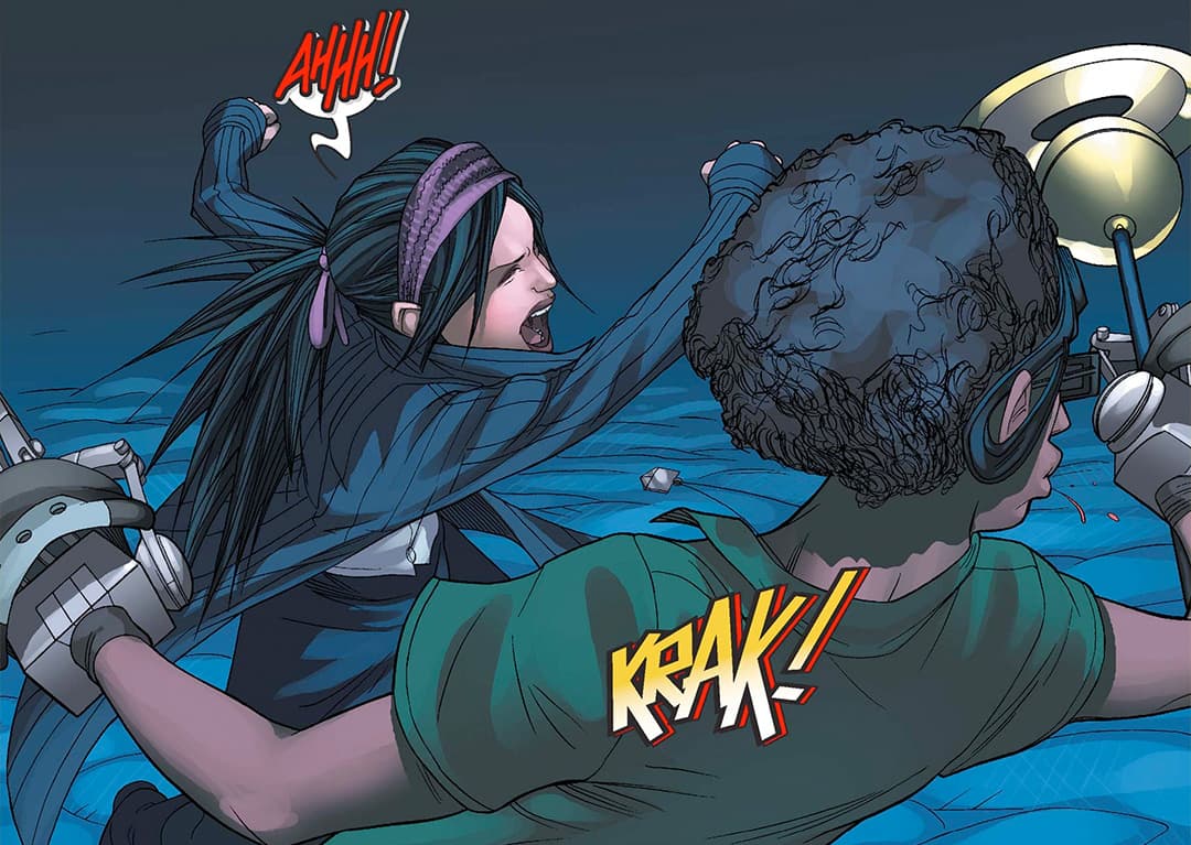 Nico punches Alex Wilder, who betrayed the Runaways.