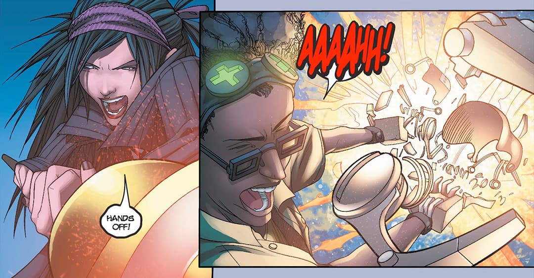 Nico fights Alex after he betrays the Runaways.
