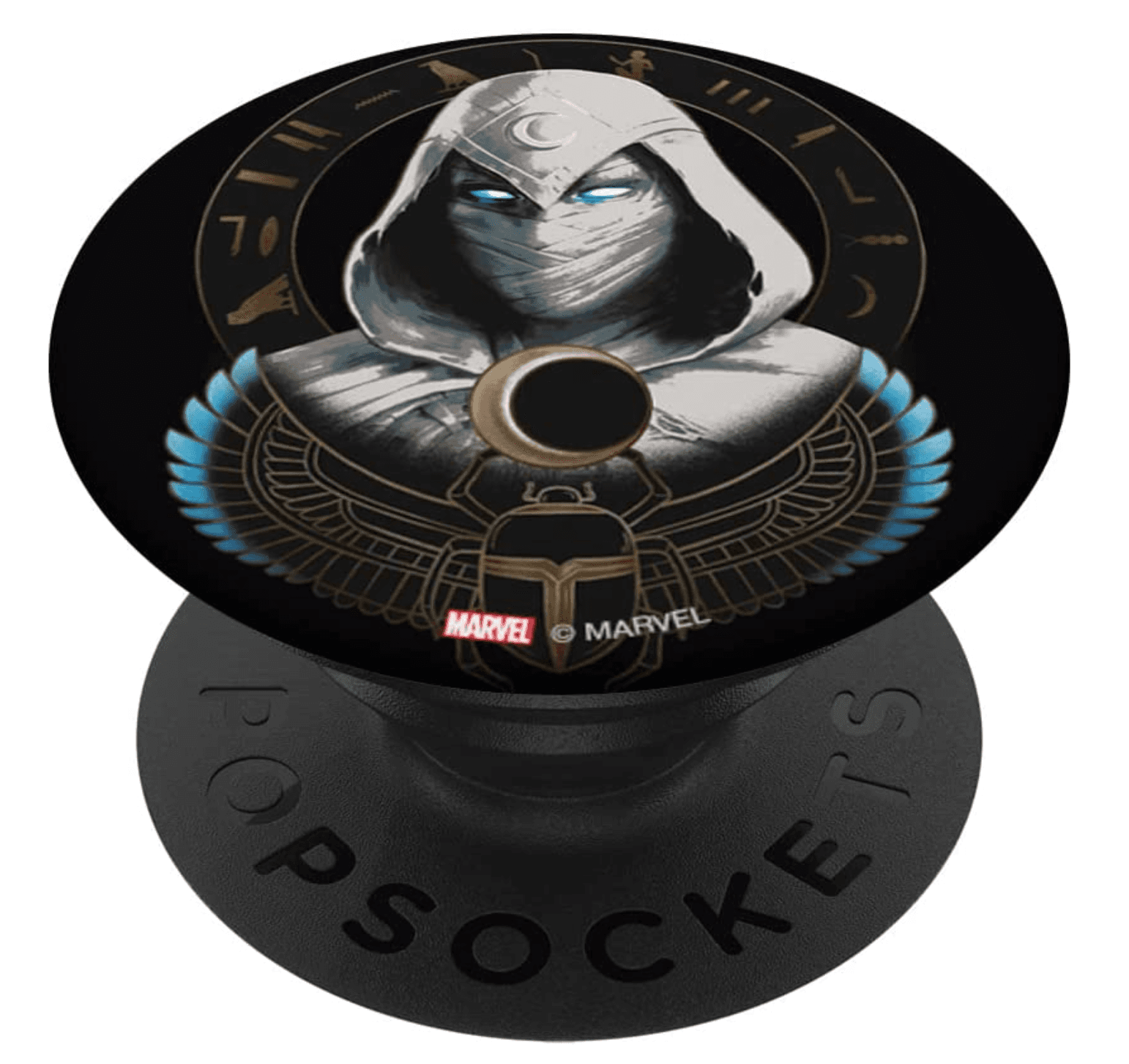 Moon Knight Egyptian Hieroglyphs PopSocket / shop it <a href=https://www.amazon.com/Marvel-Egyptian-Hieroglyphs-PopSockets-Swappable/dp/B09R6JHL9R>here</a>