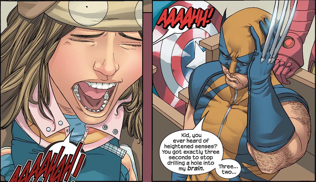 Molly screaming at Wolverine.