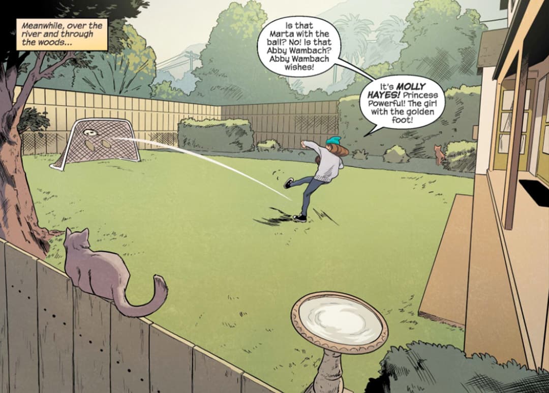 Molly playing soccer.