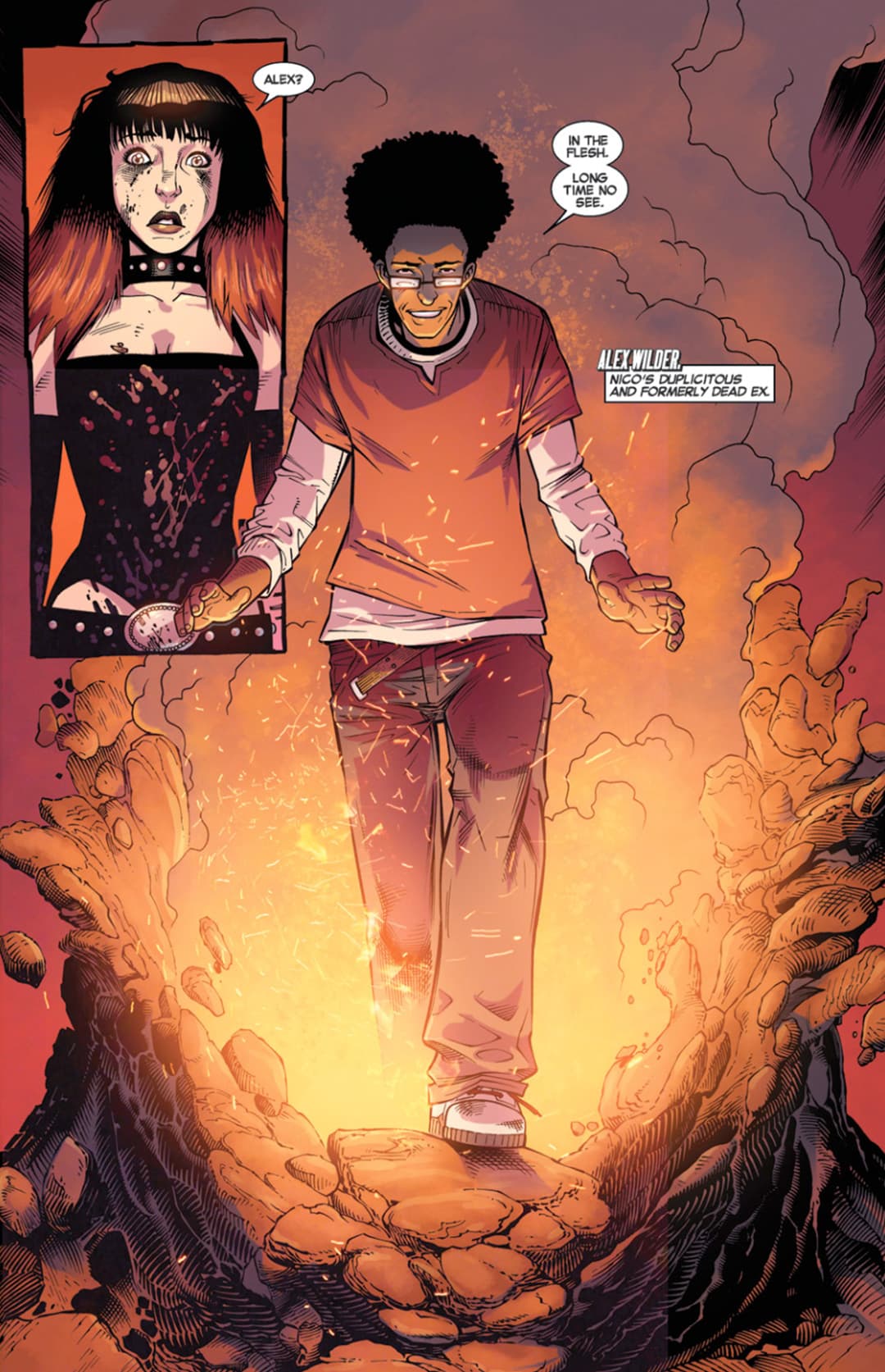 Alex emerges from the void, suprising Nico.