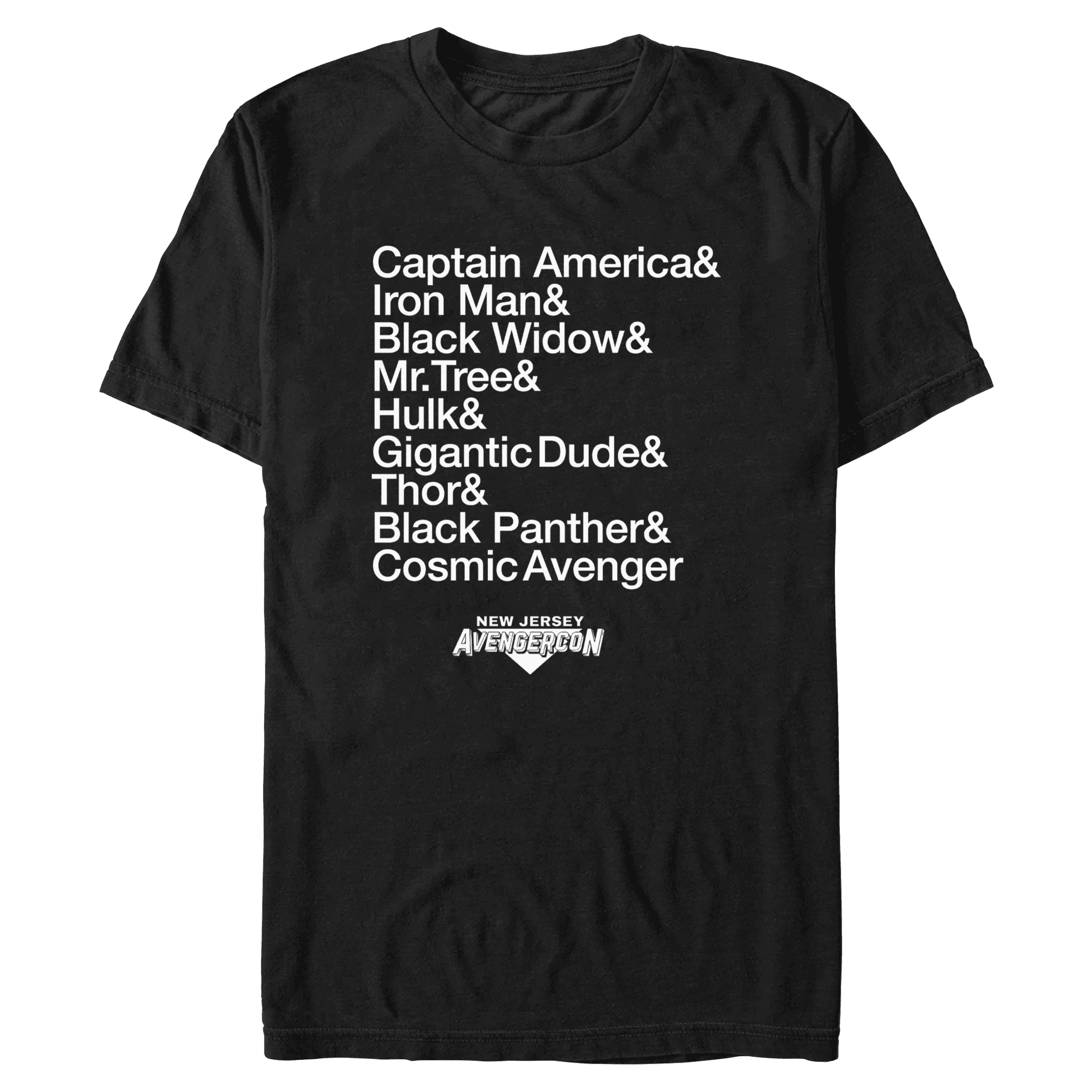 AvengerCon Names t-shirt / shop it <a href=https://www.amazon.com/Marvel-Stack-Jersey-Avengercon-T-Shirt/dp/B09YT1R851>here</a>
