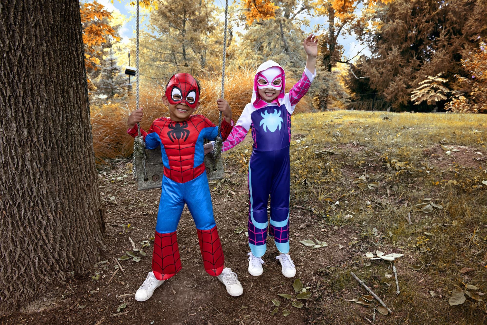 Spider-Man and Spider-Gwen costumes