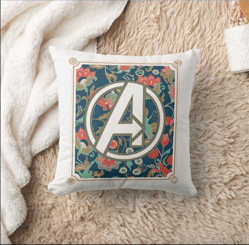 Avengers | Floral Paisley Avengers Logo Throw Pillow