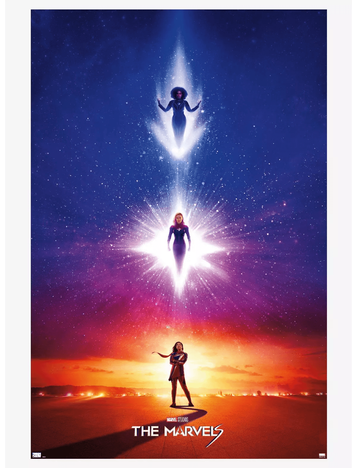 Shop it <a href=https://www.hottopic.com/product/marvel-the-marvels-trio-poster/31057836.html>here</a>