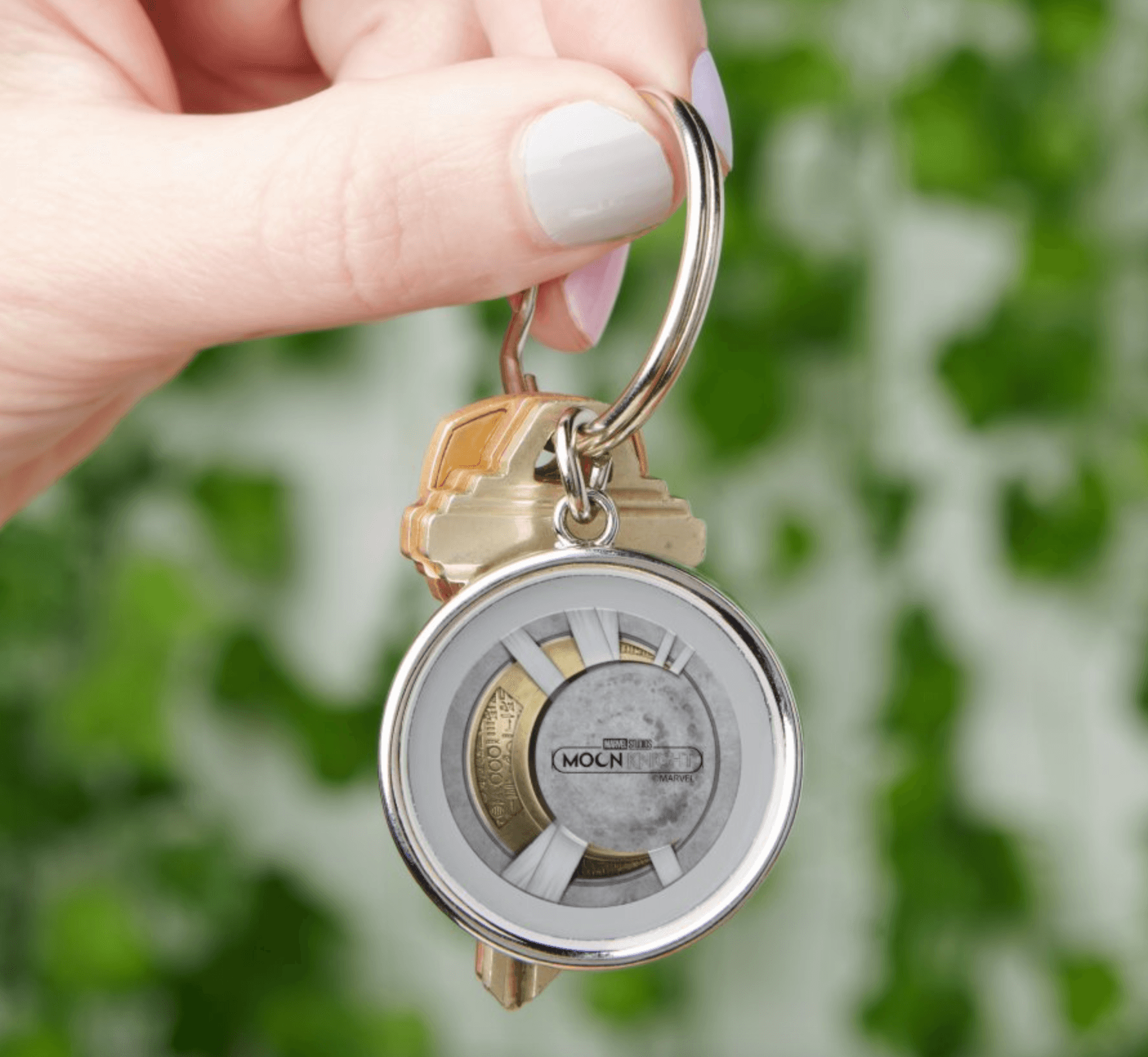 Moon Knight keychain / shop it <a href=https://www.zazzle.com/moon_knight_crescent_moon_chest_icon_keychain-146444034312703045>here</a>