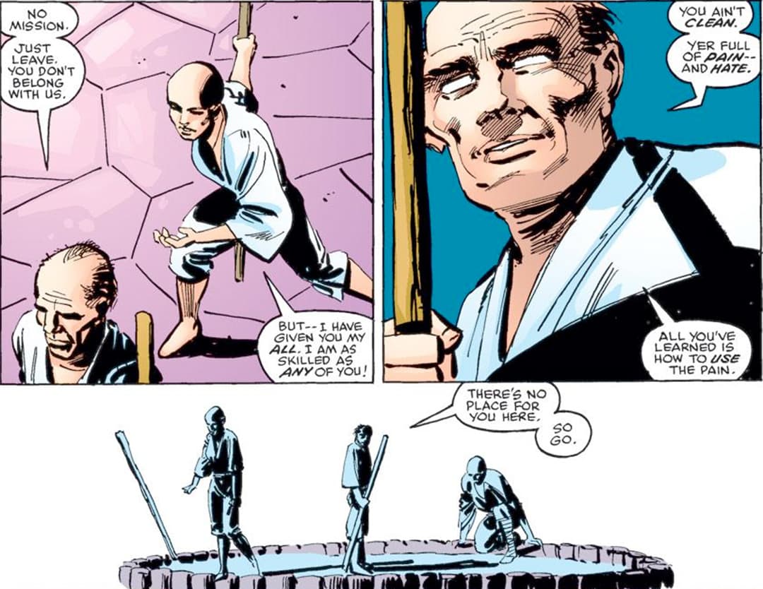 Stick expels Elektra from the Chaste.