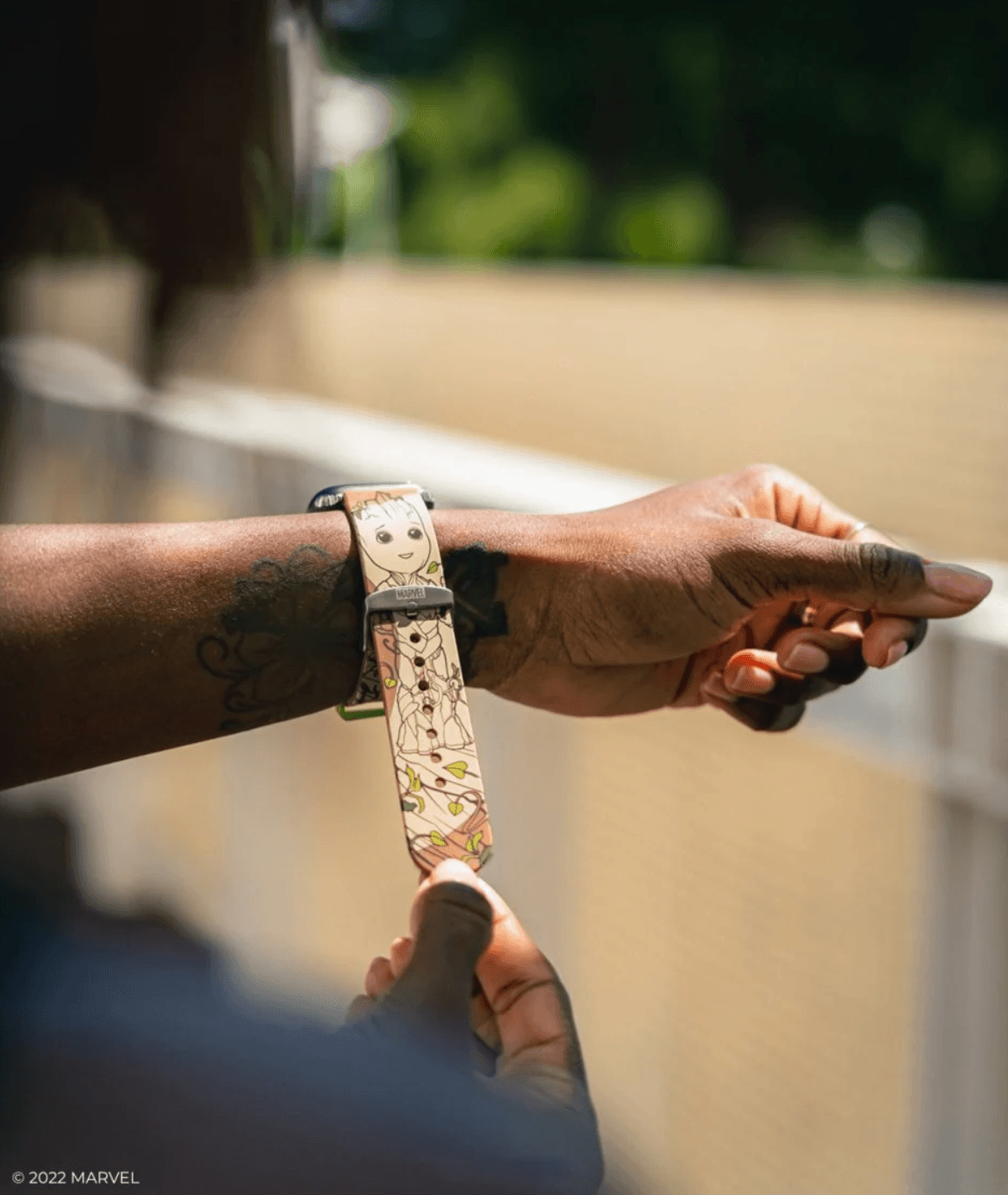 Shop it <a href=https://mobyfox.com/products/marvel-i-am-groot-smartwatch-band>here</a>