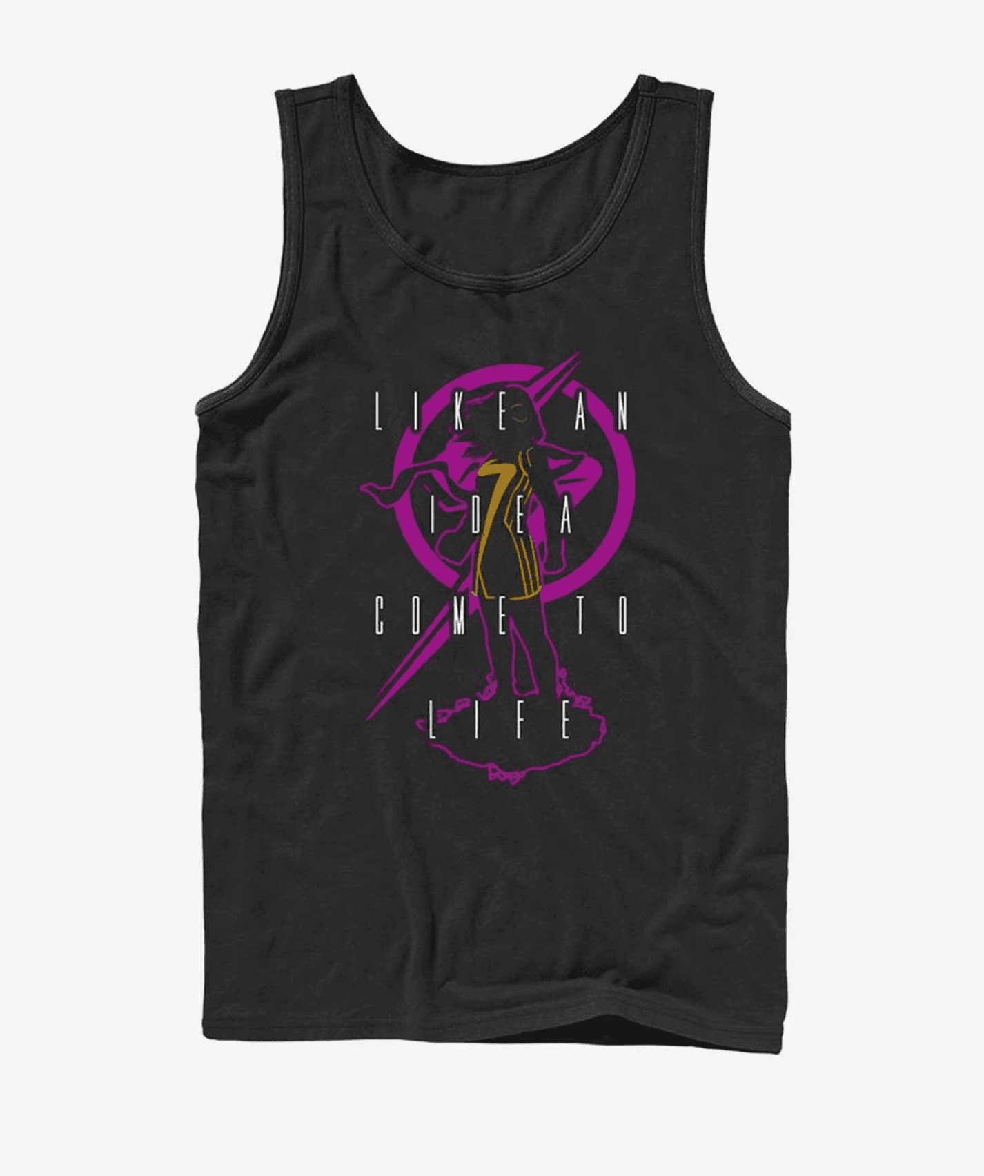 Ms. Marvel tank top / shop it <a href=https://www.amazon.com/Marvel-Thing-Drippy-Quote-T-Shirt/dp/B09YSVC5S7?ref_=ast_sto_dp&th=1&psc=1>here</a>