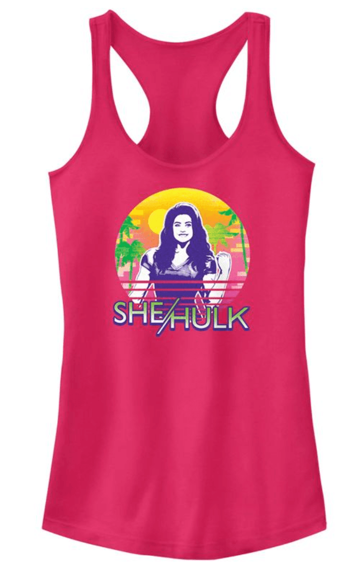 She-Hulk beach tank top / shop it <a href=https://www.target.com/p/junior-s-she-hulk-attorney-at-law-hero-at-the-beach-racerback-tank-top/-/A-87384641?preselect=87384640#lnk=sametab>here</a>