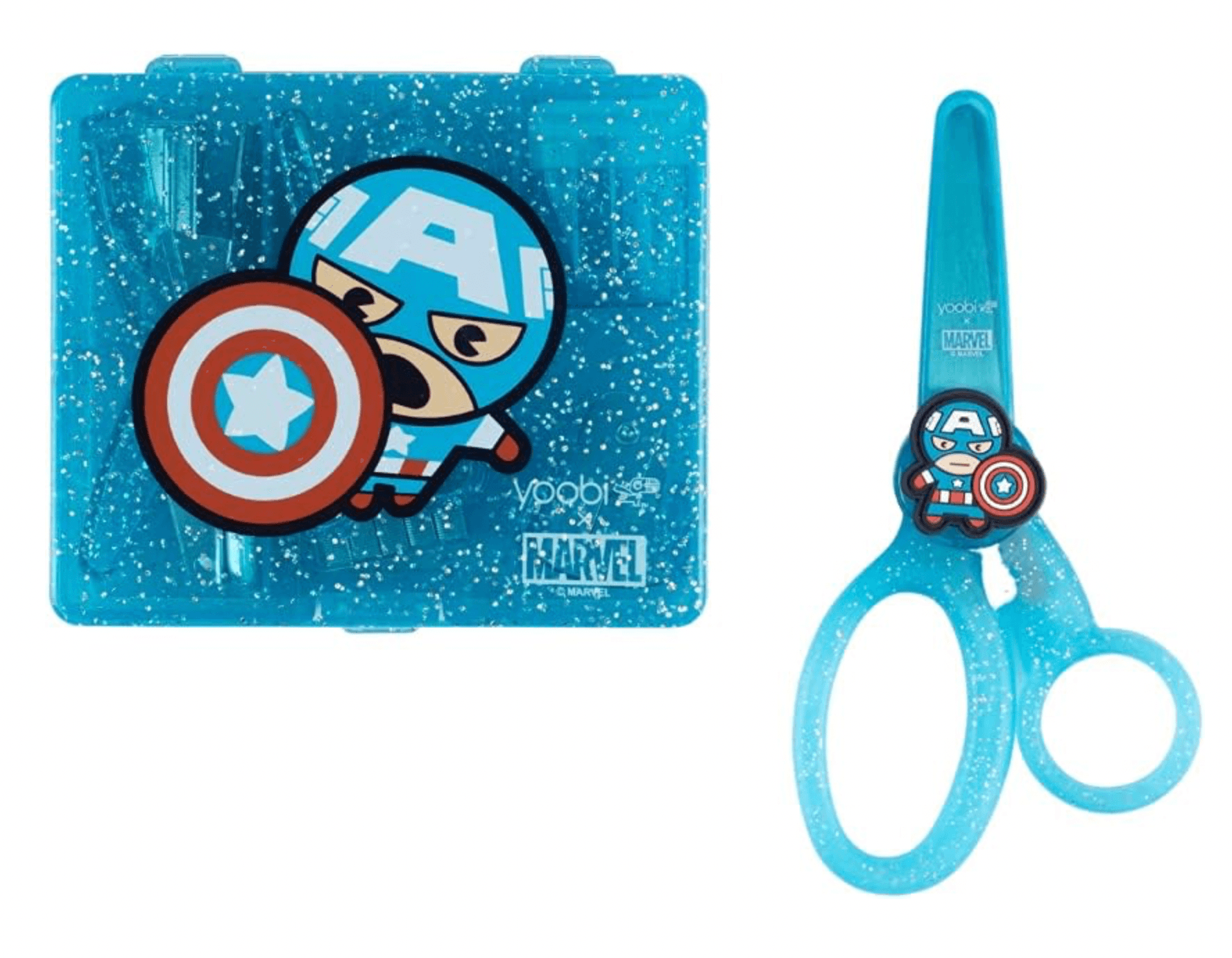 Shop it <a href=https://www.amazon.com/Yoobi-Avengers-Scissors-Captain-Dispenser/dp/B0917RT61F>here</a>